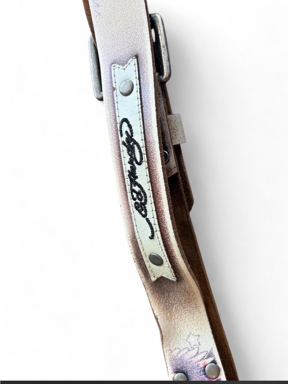 Vintage Ed Hardy Christian Audigier Leather Belt Eagle Tattoo Studded White Y2K - Picture 1 of 5